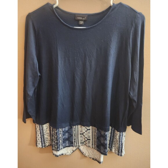 J. Jill Tunic Top Blue Geometric Pattern Stretch Wearever Size MP - Picture 1 of 4